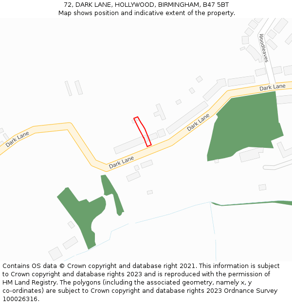 72, DARK LANE, HOLLYWOOD, BIRMINGHAM, B47 5BT: Location map and indicative extent of plot