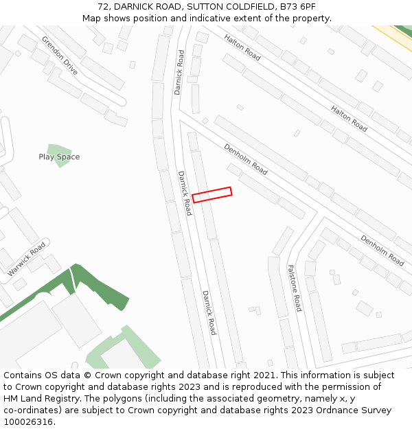 72, DARNICK ROAD, SUTTON COLDFIELD, B73 6PF: Location map and indicative extent of plot