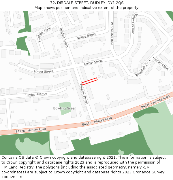 72, DIBDALE STREET, DUDLEY, DY1 2QS: Location map and indicative extent of plot