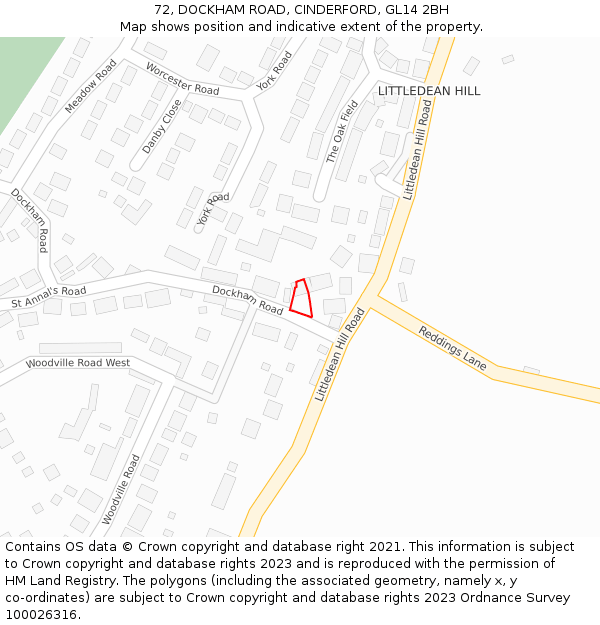72, DOCKHAM ROAD, CINDERFORD, GL14 2BH: Location map and indicative extent of plot