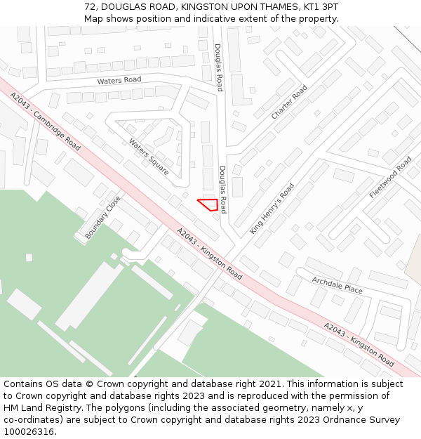 72, DOUGLAS ROAD, KINGSTON UPON THAMES, KT1 3PT: Location map and indicative extent of plot