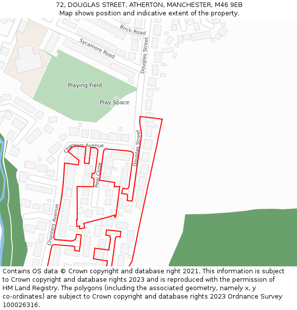 72, DOUGLAS STREET, ATHERTON, MANCHESTER, M46 9EB: Location map and indicative extent of plot