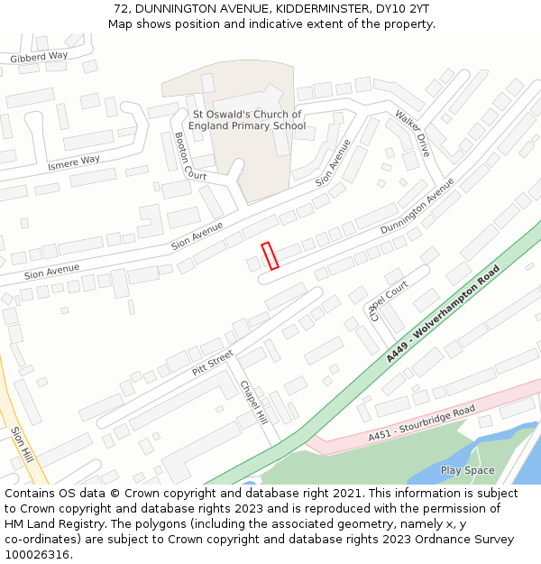 72, DUNNINGTON AVENUE, KIDDERMINSTER, DY10 2YT: Location map and indicative extent of plot