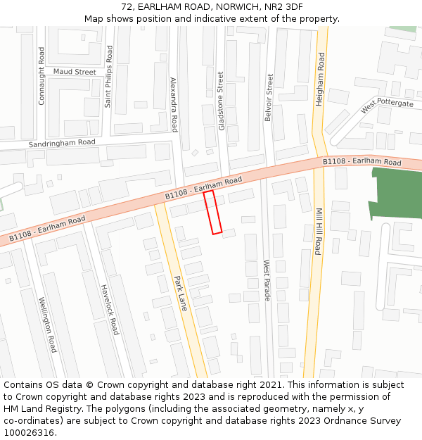72, EARLHAM ROAD, NORWICH, NR2 3DF: Location map and indicative extent of plot