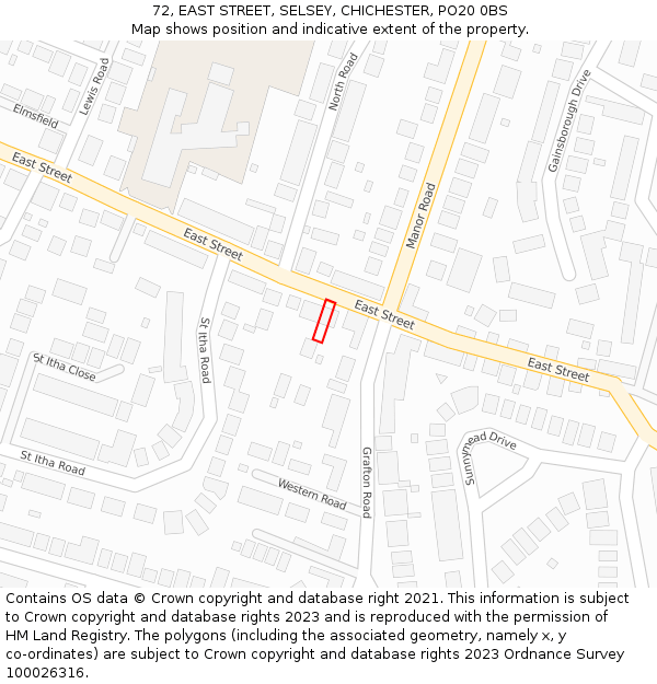 72, EAST STREET, SELSEY, CHICHESTER, PO20 0BS: Location map and indicative extent of plot