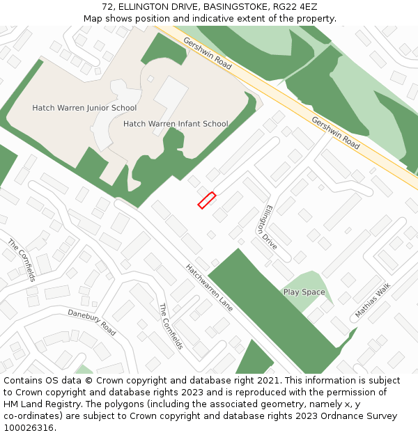 72, ELLINGTON DRIVE, BASINGSTOKE, RG22 4EZ: Location map and indicative extent of plot