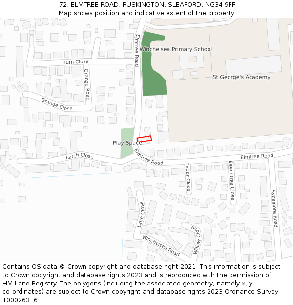 72, ELMTREE ROAD, RUSKINGTON, SLEAFORD, NG34 9FF: Location map and indicative extent of plot