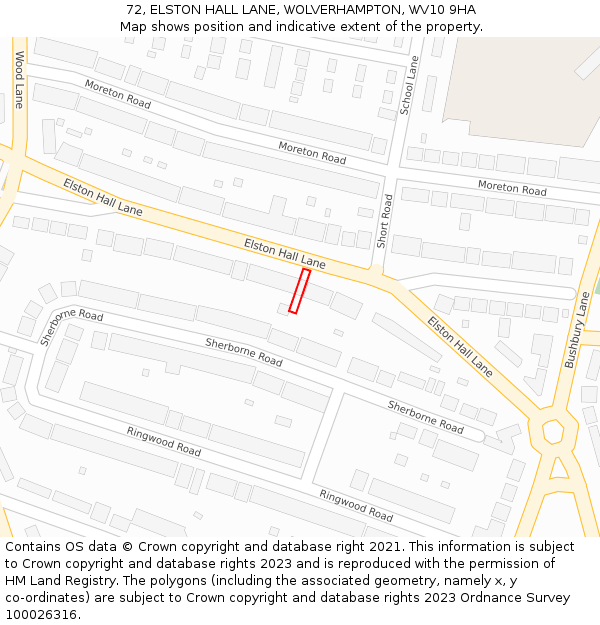 72, ELSTON HALL LANE, WOLVERHAMPTON, WV10 9HA: Location map and indicative extent of plot