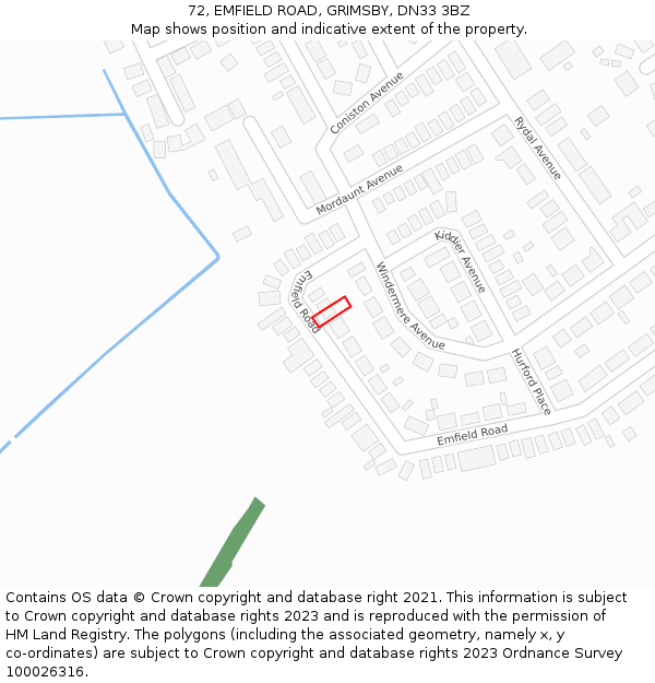 72, EMFIELD ROAD, GRIMSBY, DN33 3BZ: Location map and indicative extent of plot