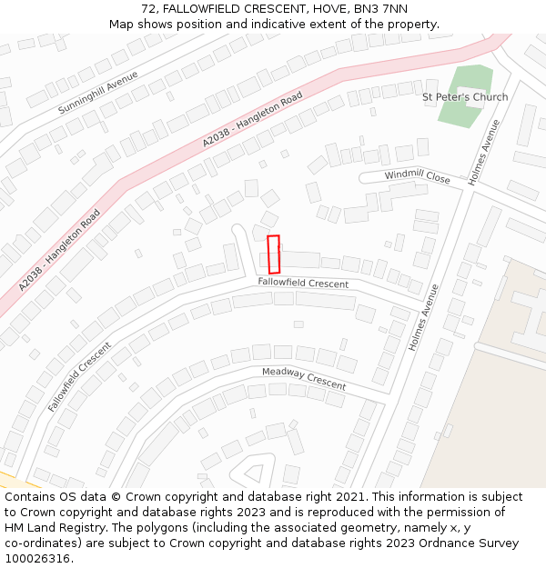 72, FALLOWFIELD CRESCENT, HOVE, BN3 7NN: Location map and indicative extent of plot