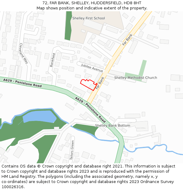 72, FAR BANK, SHELLEY, HUDDERSFIELD, HD8 8HT: Location map and indicative extent of plot