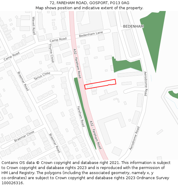 72, FAREHAM ROAD, GOSPORT, PO13 0AG: Location map and indicative extent of plot