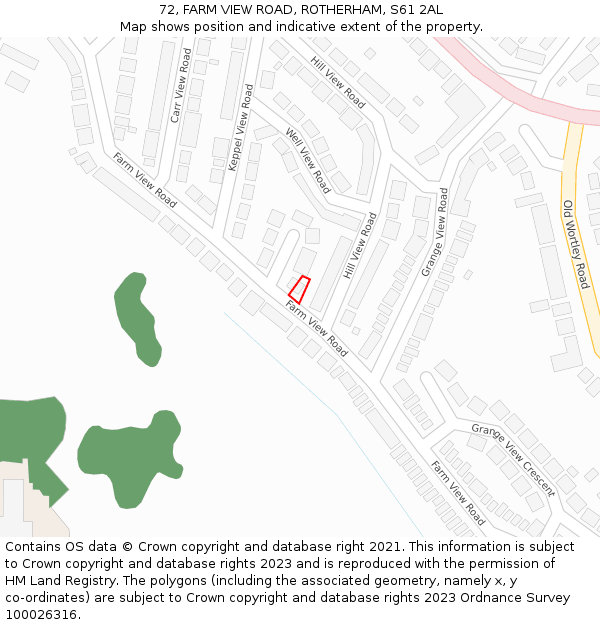 72, FARM VIEW ROAD, ROTHERHAM, S61 2AL: Location map and indicative extent of plot