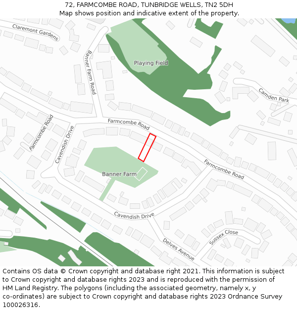 72, FARMCOMBE ROAD, TUNBRIDGE WELLS, TN2 5DH: Location map and indicative extent of plot