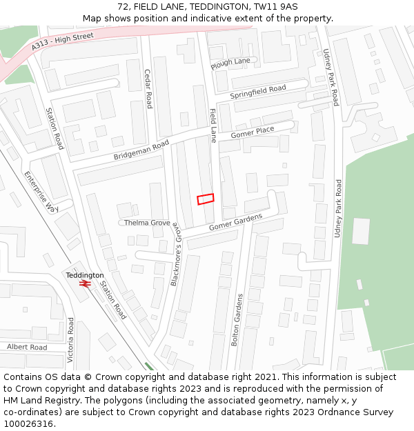 72, FIELD LANE, TEDDINGTON, TW11 9AS: Location map and indicative extent of plot