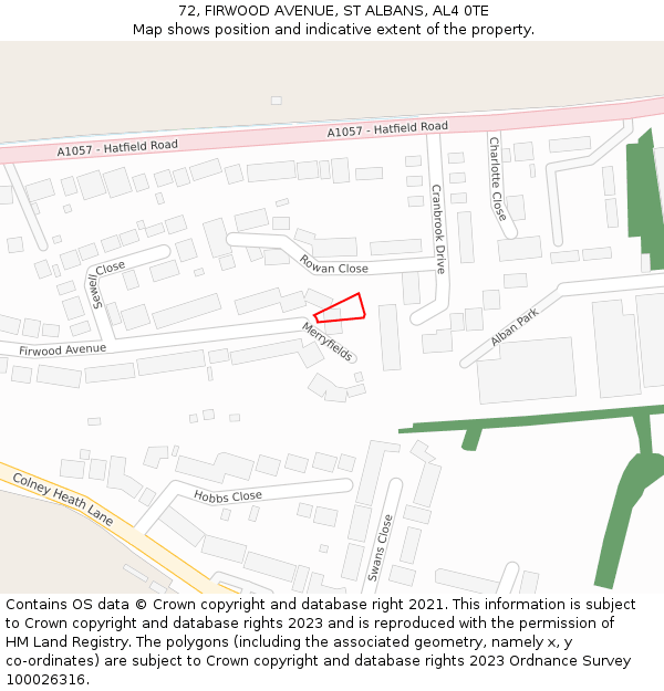 72, FIRWOOD AVENUE, ST ALBANS, AL4 0TE: Location map and indicative extent of plot
