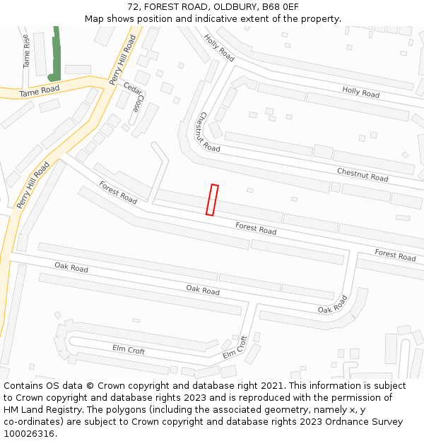 72, FOREST ROAD, OLDBURY, B68 0EF: Location map and indicative extent of plot