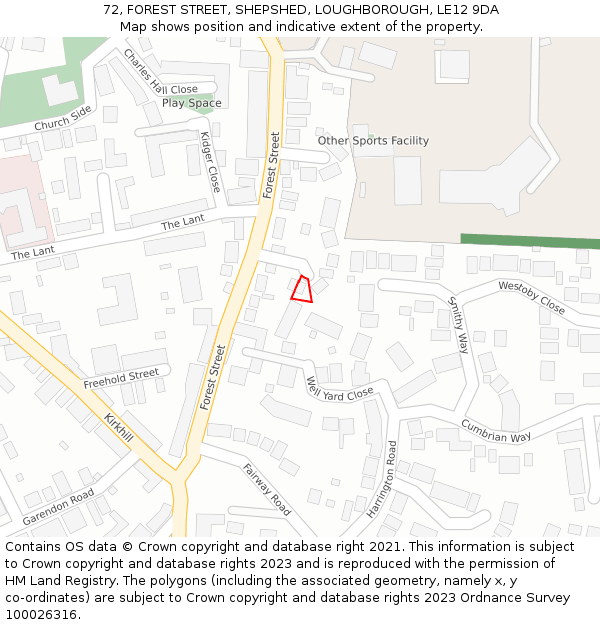 72, FOREST STREET, SHEPSHED, LOUGHBOROUGH, LE12 9DA: Location map and indicative extent of plot
