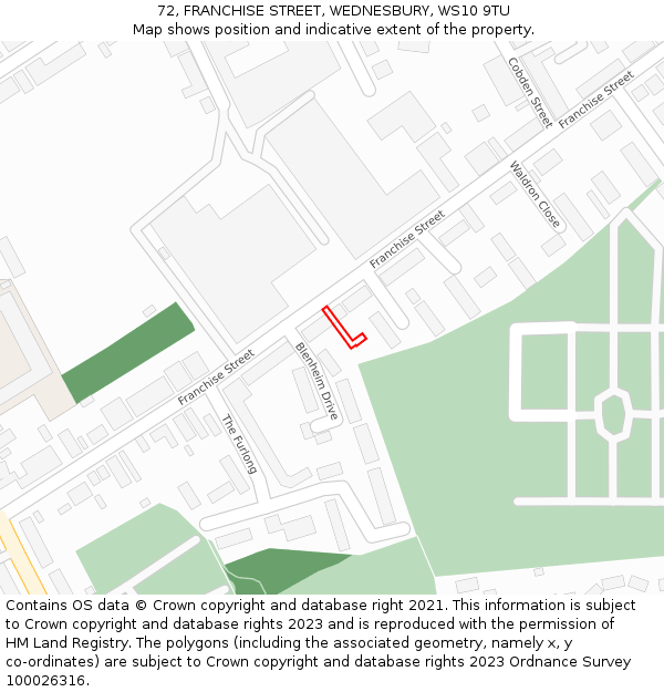 72, FRANCHISE STREET, WEDNESBURY, WS10 9TU: Location map and indicative extent of plot