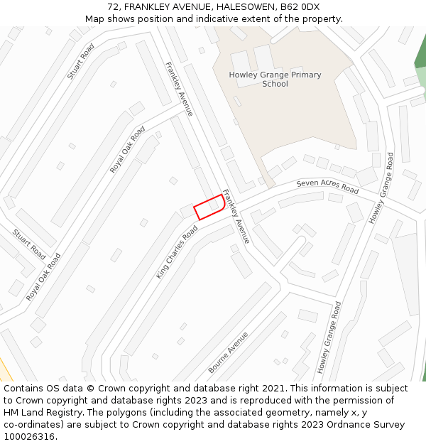 72, FRANKLEY AVENUE, HALESOWEN, B62 0DX: Location map and indicative extent of plot