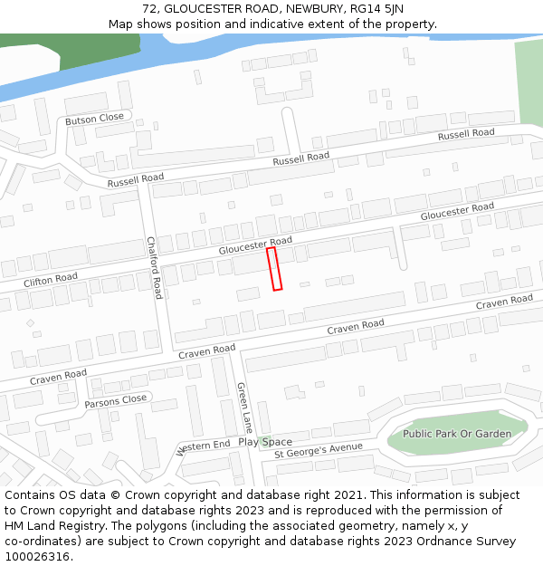 72, GLOUCESTER ROAD, NEWBURY, RG14 5JN: Location map and indicative extent of plot