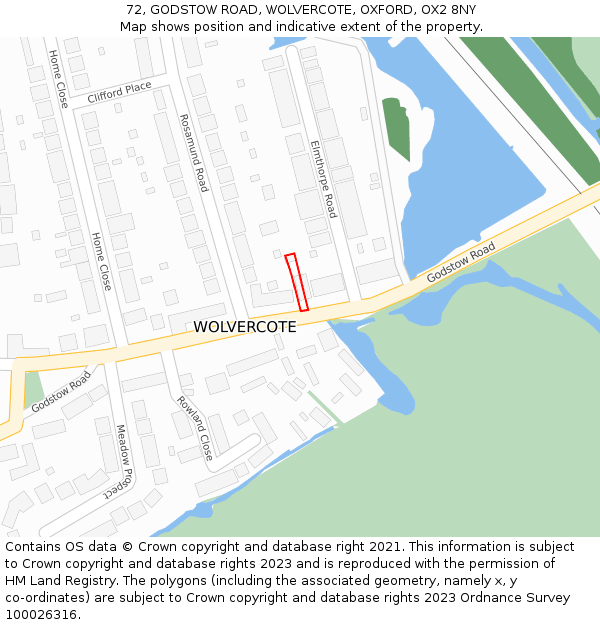 72, GODSTOW ROAD, WOLVERCOTE, OXFORD, OX2 8NY: Location map and indicative extent of plot