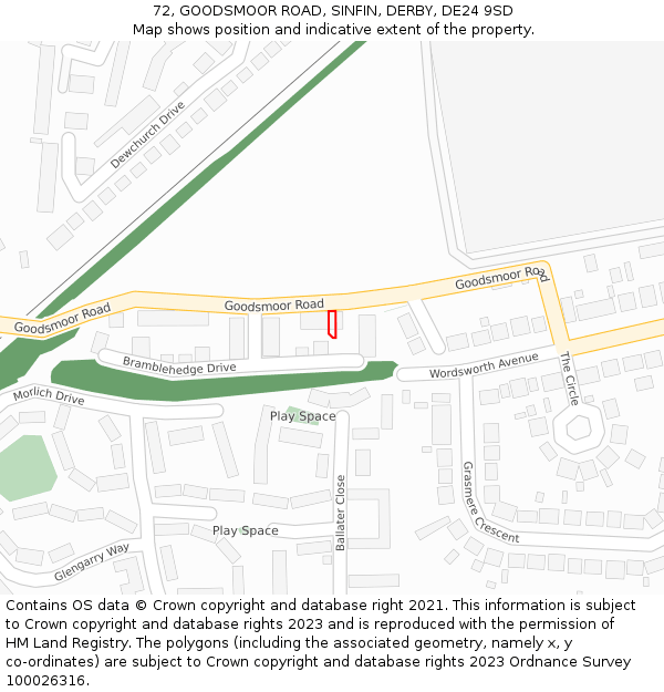 72, GOODSMOOR ROAD, SINFIN, DERBY, DE24 9SD: Location map and indicative extent of plot