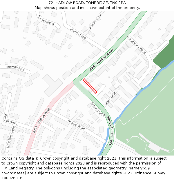 72, HADLOW ROAD, TONBRIDGE, TN9 1PA: Location map and indicative extent of plot