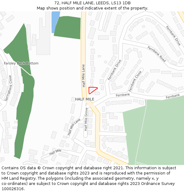 72, HALF MILE LANE, LEEDS, LS13 1DB: Location map and indicative extent of plot