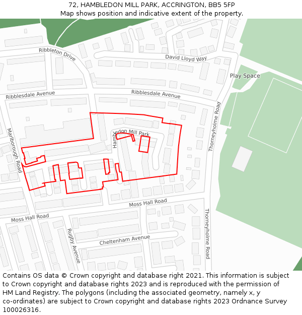 72, HAMBLEDON MILL PARK, ACCRINGTON, BB5 5FP: Location map and indicative extent of plot