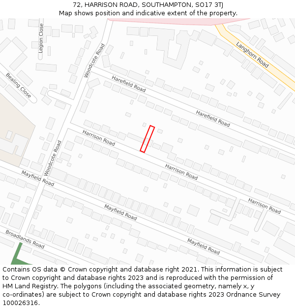 72, HARRISON ROAD, SOUTHAMPTON, SO17 3TJ: Location map and indicative extent of plot