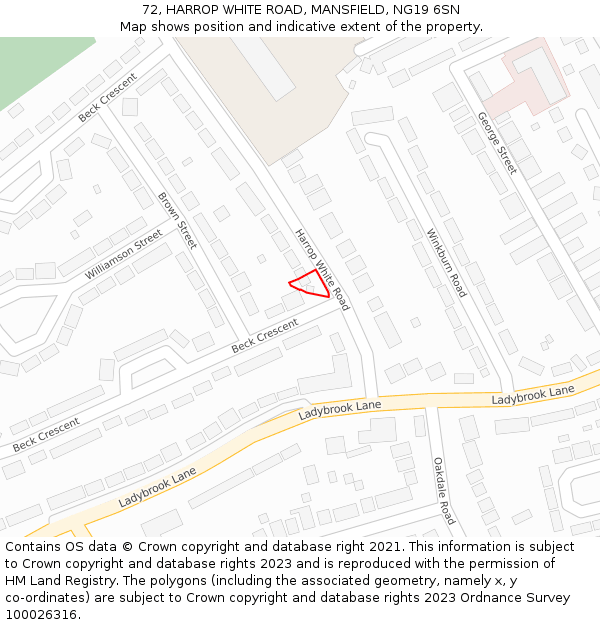 72, HARROP WHITE ROAD, MANSFIELD, NG19 6SN: Location map and indicative extent of plot