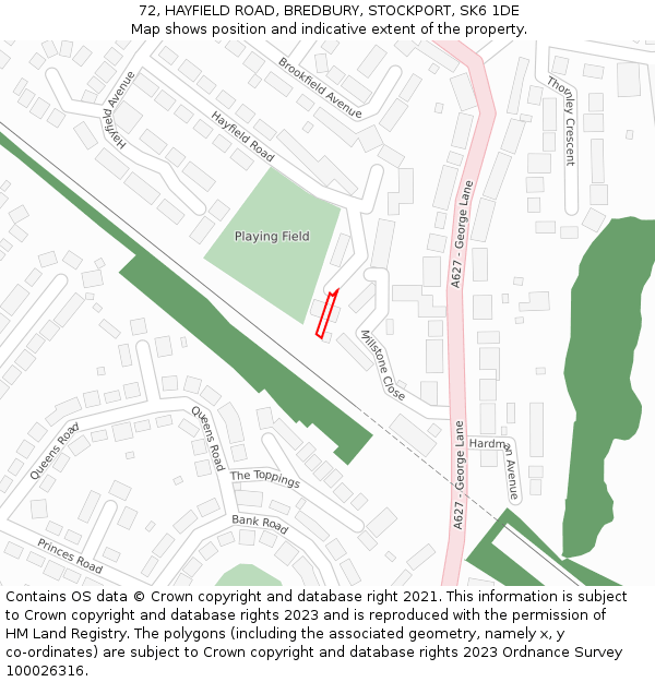72, HAYFIELD ROAD, BREDBURY, STOCKPORT, SK6 1DE: Location map and indicative extent of plot