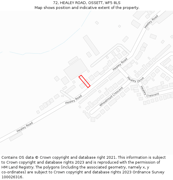 72, HEALEY ROAD, OSSETT, WF5 8LS: Location map and indicative extent of plot