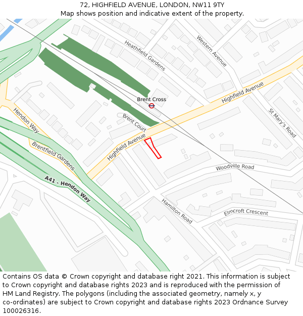 72, HIGHFIELD AVENUE, LONDON, NW11 9TY: Location map and indicative extent of plot