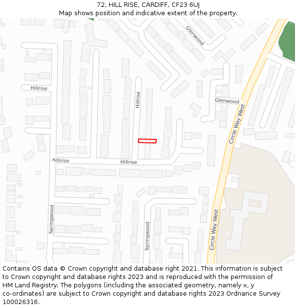 72, HILL RISE, CARDIFF, CF23 6UJ: Location map and indicative extent of plot