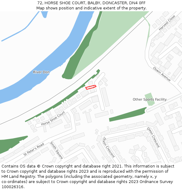 72, HORSE SHOE COURT, BALBY, DONCASTER, DN4 0FF: Location map and indicative extent of plot