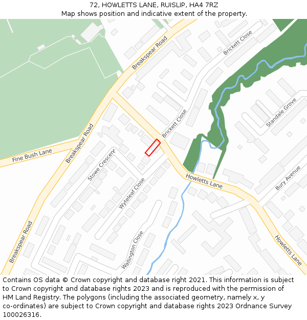 72, HOWLETTS LANE, RUISLIP, HA4 7RZ: Location map and indicative extent of plot