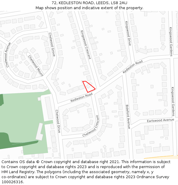 72, KEDLESTON ROAD, LEEDS, LS8 2AU: Location map and indicative extent of plot