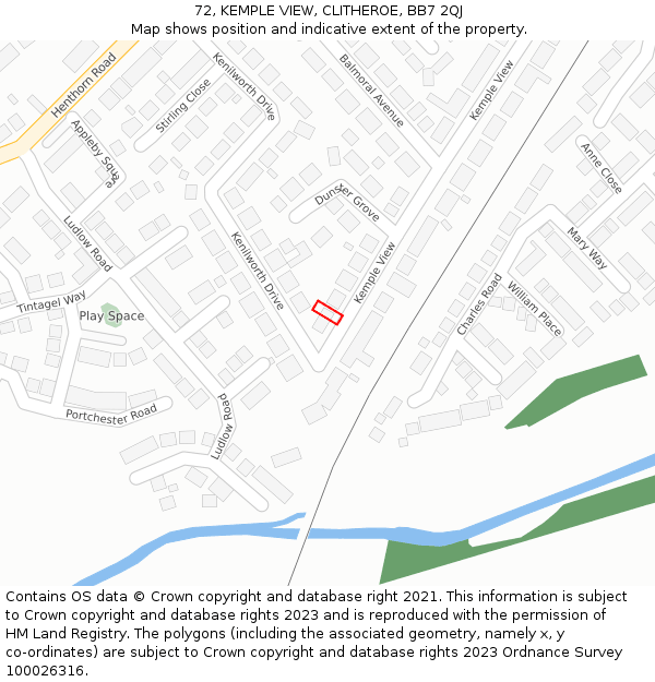 72, KEMPLE VIEW, CLITHEROE, BB7 2QJ: Location map and indicative extent of plot