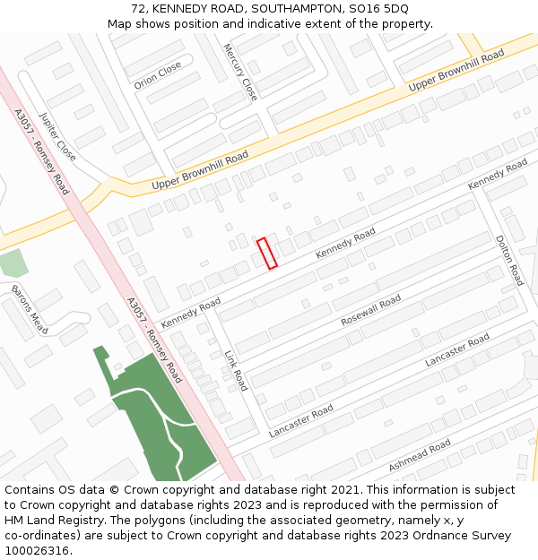 72, KENNEDY ROAD, SOUTHAMPTON, SO16 5DQ: Location map and indicative extent of plot