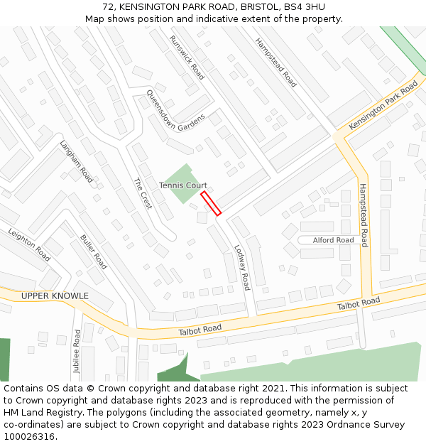 72, KENSINGTON PARK ROAD, BRISTOL, BS4 3HU: Location map and indicative extent of plot