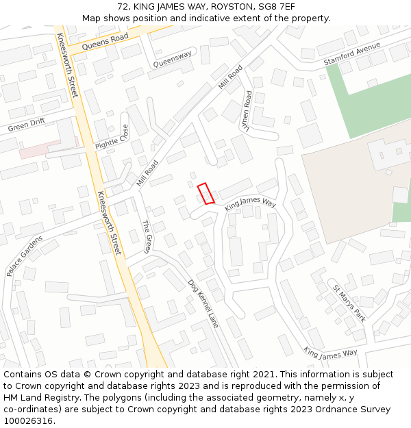72, KING JAMES WAY, ROYSTON, SG8 7EF: Location map and indicative extent of plot