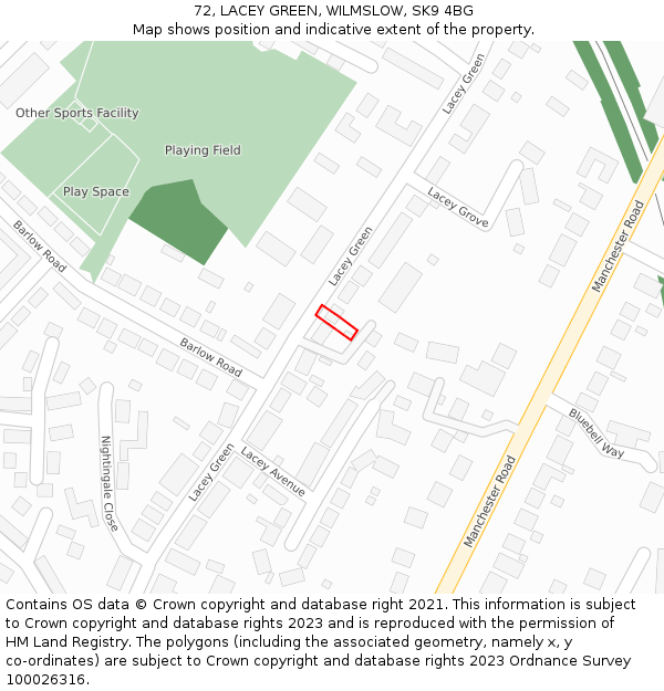 72, LACEY GREEN, WILMSLOW, SK9 4BG: Location map and indicative extent of plot