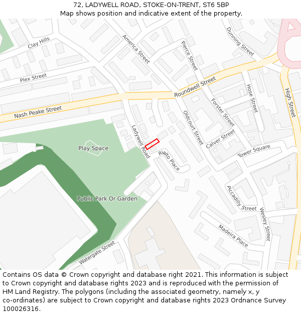 72, LADYWELL ROAD, STOKE-ON-TRENT, ST6 5BP: Location map and indicative extent of plot