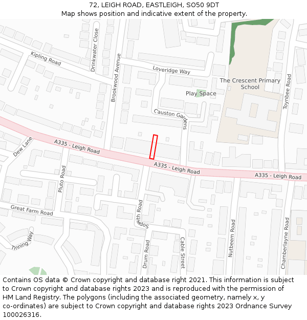 72, LEIGH ROAD, EASTLEIGH, SO50 9DT: Location map and indicative extent of plot