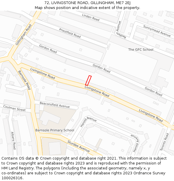 72, LIVINGSTONE ROAD, GILLINGHAM, ME7 2EJ: Location map and indicative extent of plot