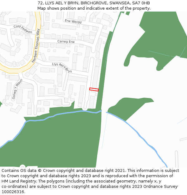72, LLYS AEL Y BRYN, BIRCHGROVE, SWANSEA, SA7 0HB: Location map and indicative extent of plot