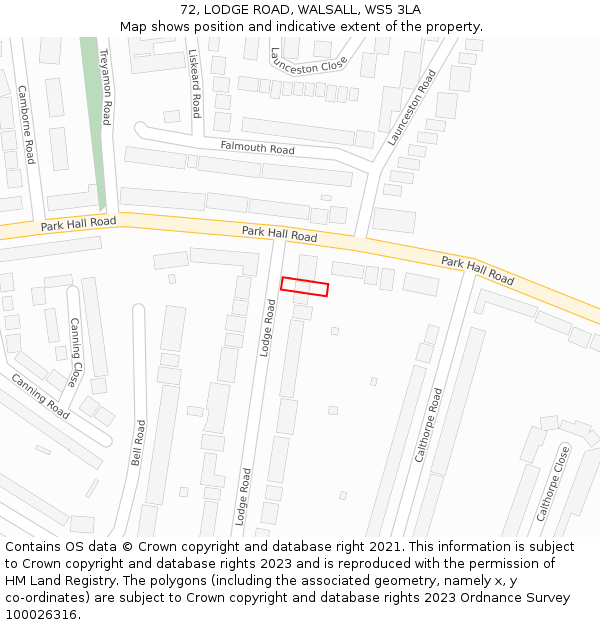 72, LODGE ROAD, WALSALL, WS5 3LA: Location map and indicative extent of plot