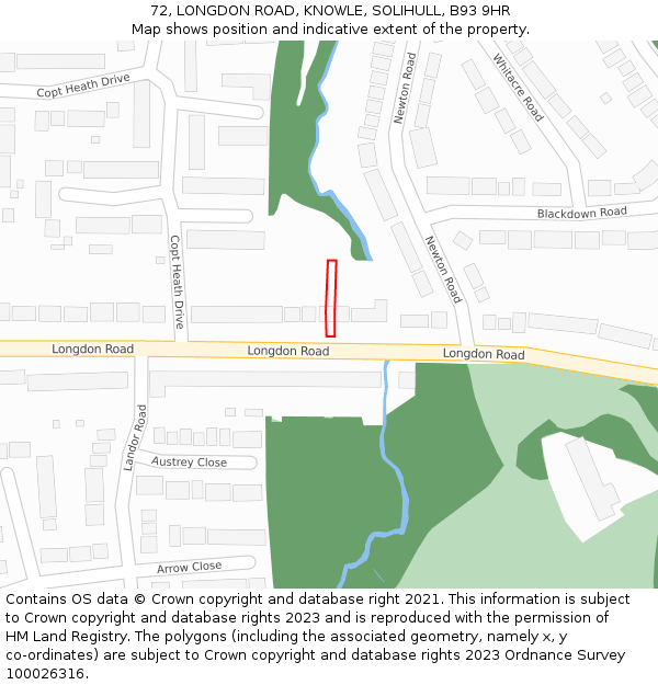 72, LONGDON ROAD, KNOWLE, SOLIHULL, B93 9HR: Location map and indicative extent of plot